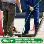 Sewer Jetter Kit for Pressure Washer,Water Jet Drain Cleaning Hose with Corner Rotating Button Spring Nose 1/4" NPT Sewer Cleaning Tool High-Pressure Nozzles,5800 PSI 200 FT