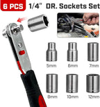 6 Pcs Scoket Set, 1/4" Drive, 5-6-7-8-10-12mm with 1 Pcs Adpter for Interchangeable Ratchet Screwdriver Set