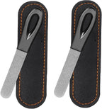 Metal Nail File, Stainless Steel Fingernail Files Double Sided Grit Nail Filer with Leather Cases and Non Slip Handle (2 Pack 3.6IN Gunmetal Files with PU Cases)