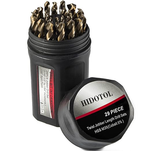 Cobalt Drill Bit Set 29 PCS - M35 High Speed Steel Twist Jobber Drill Bits for Hardened Metal, Stainless Steel, Cast Iron, Plastic and Wood with Indexed Round Case,1/16"-1/2" by 1/64" THS.