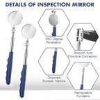 2 Pcs Telescoping Inspection Mirrors, Mechanics Mirror Tool with Long Handle, Round Extendable Mirror on a Stick for Technicians Mechanics Contractors Checking Observation(50mm,Blue)