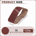 HARFINGTON 4 x 48 Inch Sanding Belts, 3 Pcs 36 Grit Aluminum Oxide Abrasive Belt Sander File Belt for Woodworking, Metal Polishing, Knife Sharpener