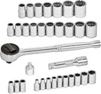 CARBYNE 1/4" & 3/8" Drive Socket & Ratchet Set - 34 Piece | SAE & Metric. Includes Metric 6 to 18mm, SAE 5/32" to 3/4". 6 & 12 Point. Cr-V Steel • From a Family-Run Tool Company Based in the U.S.A.