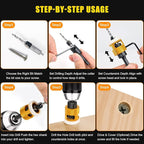 5PCS Countersink Drill Bit Set, Low Friction Depth Stop, 1/8 9/64" 5/32" Drill + 3/8” 82° Counter-Bore, 11/64" 3/16" Drill + 1/2" 82° Counter-Bore, 1/4" Hex Shank, for Woodworking, with Storage Box