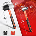 2-Piece Rubber Mallet Hammer Set, 16oz Rubber Hammer & 35mm Double-Faced Soft Mallet with 2pcs Relaceable Heads, Fiberglass Shockproof Cushioned Grip, Damage-Free to Floor, Tile, Crafts