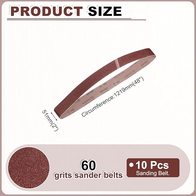 HARFINGTON 2 x 48 Inch Sanding Belts, 10 Pcs 60 Grits Aluminum Oxide Abrasive Belt Sander File Belt for Woodworking, Metal Polishing, Knife Sharpener