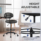 Misolant Drafting Chair Without Arms, Tall Office Chair with Footrest Ring for Standing Desk, Small Faux Leather Executive Office Chair with Adjustable Height for Bar Lab Counter Height Desk, Black