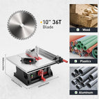 15Amp Portable Table Saw 10 inch, 4600RPM Compact Tablesaw with 36T Blade, 90°Cross Cut & 0-45°Cutting, Multifunctional Benchtop Saw for DIY Furniture Making Woodworking