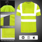 High Visibility Class 3 T Shirts，Hi Vis Safety Shirts with Reflective Strips and Pocket, Short Sleeve Quick Dry Mesh Construction Work Shirt for Men/Women Lime,XL