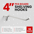 50 PC PEG Board Hooks 4 inch Pegboard Hooks 4" Length Wholesale Lot