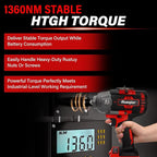 Cordless Impact Wrench 1/2" for Milwaukee 18V Battery, Impact Wrench 1000FT-LBS(1360N.m) High Torque Brushless Electric Impact, with 4 Modes Power Impact Driver for Car, Truck, Mower (No Battery)