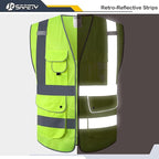 JKSafety 9 Pockets High Visibility Safety Vest for Men and Women, Hi-Vis Reflective Yellow Safety Vests with Zipper Front, Meet ANSI/ISEA Class 2 Type R(159-Yellow XXL)