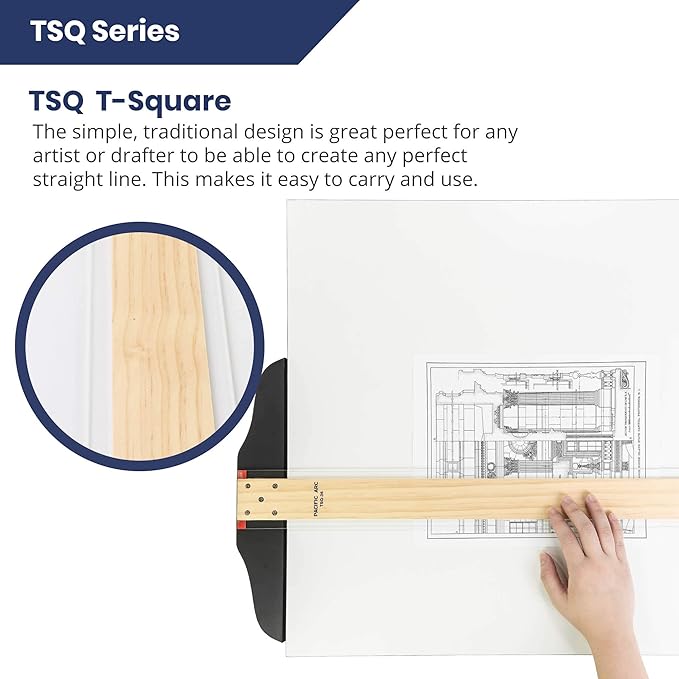 Pacific Arc 48 Inch T Square, Traditional Maple Blade with Acrylic Edge