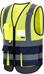 A-SAFETY High Visibility Mesh Safety Reflective Vest with Pockets and Zipper,Hi Vis Viz Reflective Safety Vest(Yellow&Navy Mesh XXXL)