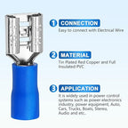 200 Pcs Female Quick disconnects Vinyl Insulated Spade Wire Connectors, Blue Electrical Crimp Terminal 16-14 AWG (6.3mm)