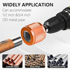 1/2" & 3/4" Copper Pipe Cleaner Set for Drill, with 1/4" Hex Shank & 10 Brush Blades Plumbing Tools for Removing Rust, Stains & Paint from Copper & Metal Pipes (Orange)