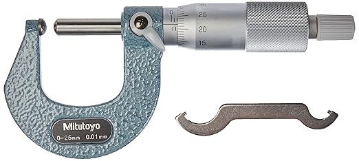 Mitutoyo 115-117 Spherical Face Micrometer, Ratchet Stop, 50-75mm Range, 0.01mm Graduation, +/-0.003mm Accuracy, Flat Spindle