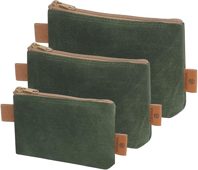 Canvas Zipper Pouch, 3 Pack Small Tool Pouch Organizer, Heavy Duty 16OZ Waxed Canvas Mini Zipper Bag Pouch, 5.7/6.7/12.3 Inch Tool Multipurpose Water Resistant Storage Pouches