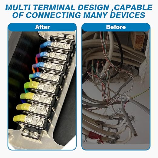 GLOSO TBE Double Row Stainless Terminal Blocks, Marine Grade, 4-14 AWG Cu, 75A/600V - 1 Pack, 2 Poles