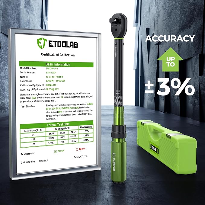 1/2" Drive Click Torque Wrench with Deep Impact Socket (6~24mm),Dual-Range【10-170ft.lb/13.6-230.5Nm】±3% Precision,10" Extension Bar,Universal Joint,Drill Adapter