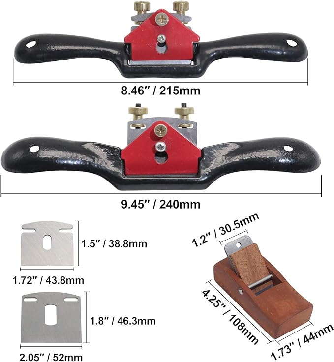 2pcs Adjustable SpokeShave with Flat Base, 6pcs Metal Blade and 1pcs Portable Woodworking Planes Wood Working Hand Tool Perfect for Wood Craft, Craver, Working