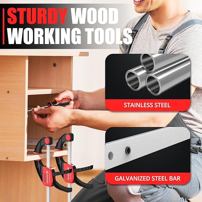 XINQIAO Bar Clamps for Woodworking 4 Inch (4) Wood Clamps Set, One-Handed Spreader with 34lbs for Stable and Reliable Fixing Solutions