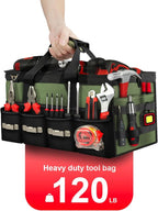 18 Inch Heavy Duty Tool Bag-48 Pockets,1680D Tear&Abrasion Resistant,Includes Tool Pouch,Tool Belt,Magnetic Wristband&Adjustable Shoulder Strap | Tool Organizer(Green)