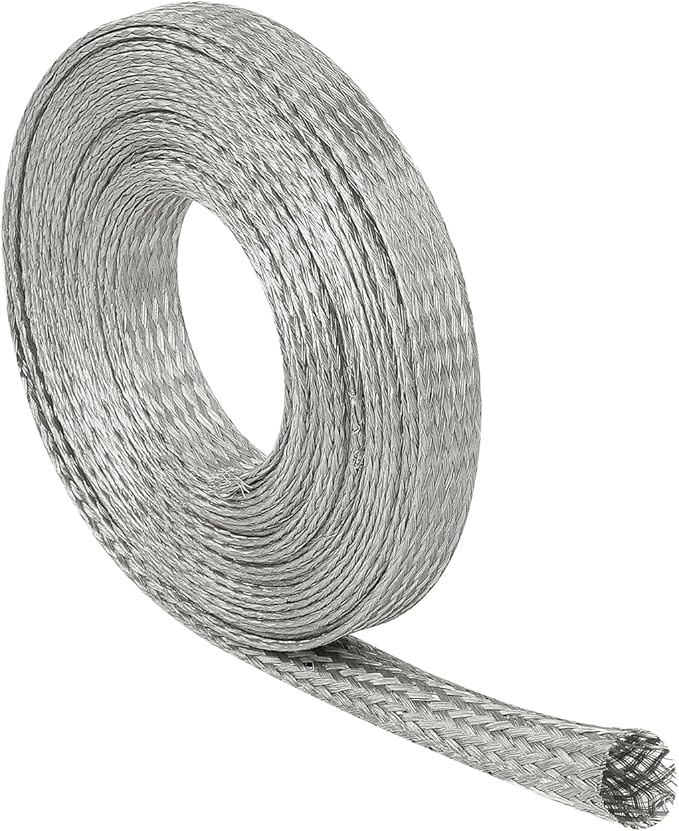 Tinned Copper Wire Shielding Sleeve, Expandable Ground Strap Wiring Braided Sleeving Metal Mesh Sheathing Cabling Wiring Protector (1/2inch - 45ft)