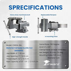 Forward CR80A 8 Inch Bench Vise Heavy Duty Vice with Anvil and 190 Degrees Swivel Base (8")