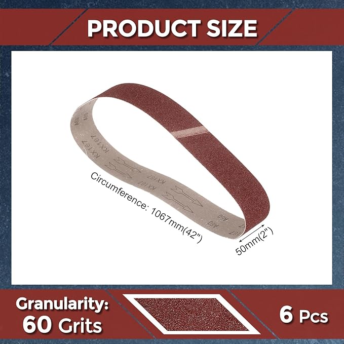 6 Pcs Sanding Belts 2 x 42 Inch 60 Grit Aluminum Oxide Abrasive Sandpaper for Belt Sander Metal Grinding Wood Working Weld Rust Removal