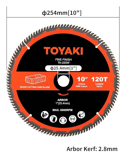 10-Inch 120-Tooth Ultra-Fine Finish Professional Woodworking Saw Blade for Miter Saws Table Saws and Circular Saws,Arbor 1"(25.4mm)