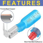 haisstronica 200PCS Heat Shrink Piggyback Spade Connectors, 22-10 AWG Piggyback Wire Connectors, Quick Disconnect Piggyback Terminals (3Colors/3Sizes)