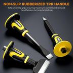 INCLY 3PCS Masonry Chisel Set with Hand Guard, Stone and Rock Chisel, Heavy Duty Concrete Chisel Tools Including 11 Inch Point & Flat, 8 Inch Brick Chisels for Breaking Splitting Cutting