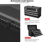 Goplus Tool Box with 3 Drawers, 4-Tier 20" Portable Tool Chest Organizer with Top Tool Tray, Auto Lock, Protective Liner, Handle, Steel Metal Small Toolbox for Gargae, Workshop, Home
