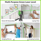 Laser Level with Tripod, Huepar 100Ft Self Leveling Green Cross Line DIY Laser Leveler Tool for Picture Hanging Floor Tile Wall Home Renovation, Gift for Him Father Husband Boyfriend (25.6in Tripod)