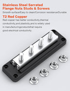 600A Heavy-Duty Bus Bar Nickel Plated Copper Distribution Terminal Block with Cover 4 M10 (3/8 in) Studs & 8 Screws Buss Bar for Solar RV Marine Car Audio 12-48V DC Battery System