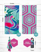 VENTURE 4TH Microfiber Beach Towel: Quick-Dry, Compact, Sand-Free, Absorbent, Sandproof and Lightweight - Perfect for Camping, Beach, and Roadtrips (Turquoise Flamingo Design | 35x78 inches)
