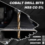 Hex Shank Cobalt Drill Bit Set 16Pcs 1/16"-1/4", M35 HSS Impact Driver Drill Bits for Metal and Hardened Steel, with Indexed Storage Case
