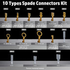 PEBA Open Terminal Connector Crimping Tool Kit, 10 Types Quick Splice Wire Spade Connector, Crimper AWG 24-14 for 2.8mm 3.5mm 3.9mm 4.8mm 6.3mm Pin Terminals, Use on Molex 2.13mm 2.36mm, AMP-TE