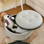 Rolling Chair (Stool & Small Table in One) (Adjustable Height Leather Pedicure Chair 20.67"-24.61"), Gray Tattoo Stool with Storage