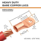 SELTERM 2pcs 4/0 AWG 5/16" Stud Copper Wire Lugs, Ring Terminals, Battery Cable Ends, 0000 Gauge Ring Terminal Connectors, UL Heavy Duty Bare Copper Eyelets Battery Terminal Connectors