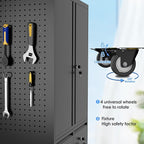 71" Metal Garage Storage Cabinet with 8 Hooks and Pegboards,2 Drawer Rolling Tool Storage with Locking Doors and Adjustable Shelves,Heavy Duty Steel Tool Cabinet for Garage, Warehouse