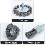 3PCS 3 Inch Knotted Wire Wheel Cup Brush and Twist End Brush Set,1/4" Shank for Drill,Perfect for Rust Removal, Corrosion and Paint