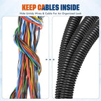 Sasylvia 1/4" x 150 ft Split Wire Loom Tubing Automotive Wire Loom Assortment Split Cable Sleeves Bulk Flexible Electrical Conduit Protective Kit
