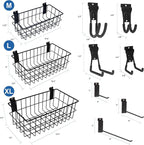 NeatiEase 29 PCS Slatwall Accessories Kit for Garage Rooms Shops Storage, Slat Wall Accessory Includes 3 Pack Slatwall Baskets Set and 26 PCS Multisized Heavy Duty Slatwall Hooks