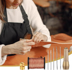 9pcs Canvas Leather Sewing Awl Needle with Copper Handle 45m Nylon Waxed Thread Cord with Thimble Assortment Kit Leather Sewing Tools for Canvas Shoe and Repair