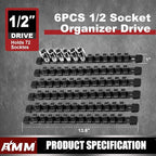 AMM 6-Piece Socket Organizer, 1/2 inch Drive ABS Tools Socket Holder,Heavy Duty Socket Racks, Premium Quality Socket Clip Rail Holder,The best tool trays in the garage
