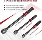 AEROFORCE 1/4 & 3/8 & 1/2-inch Drive Click Torque Wrench, 3Pcs Torque Wrench Set 4-20Ft.lb, 5-45Ft.lb, 15-165Ft.lb 72-Tooth Dual Scale for Bike, Moto, Car Repair