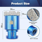 1-1/2 Inch Diamond Core Drill Bit for Porcelain Tile Ceramic Marble Granite Drilling,BRSCHNITT 1pc Vacuum Brazed Diamond Hole Saw with 5/8-11 Thread (38mm)
