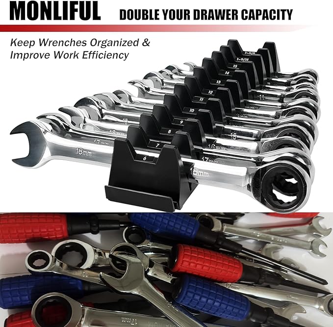 48PCS Magnetic Modular Wrench Organizer Wrench Holder - Wrenchs Tool Organizers for Tool Drawer Storage, Wrenchs Rack with Metric SAE Labels, Tool Storage Set Holder Festival for Mechanics
